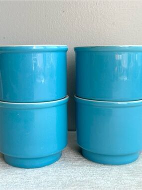 (4) VINTAGE ceramic custard cups in cadet blue by HALL